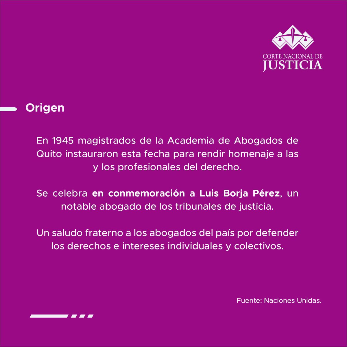 🗓️ #20DeFebrero |Al conmemorarse el Día del Abogado Ecuatoriano, la Corte Nacional de Justicia saluda a las y los profesionales del derecho. 
¡Gracias por su trabajo en defensa de los derechos ciudadanos!