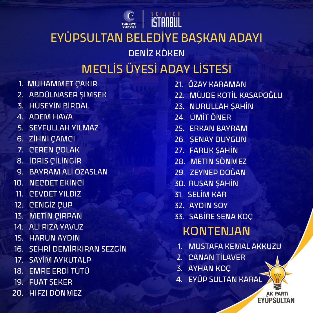eyupilceakparti's tweet photo. 2024 Yerel Seçimleri için Meclis Üyesi adaylarımız Eyüpsultan’ımıza ve İstanbul’umuza hayırlı olsun.

@osmannnurika 
@Muhmmtvanlioglu 
@DenizKoken https://t.co/9DfHhlZf9O
