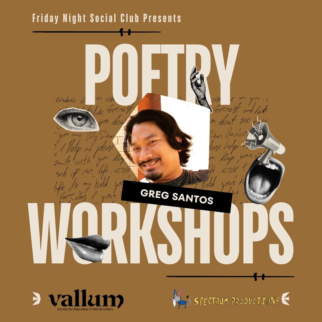 Vallum Magazine (@vallummag) on Twitter photo Calling all poetry enthusiasts! We're thrilled to team up again with <a href="/SpectrumMTL/">Spectrum Productions</a> for an exciting series of poetry workshops with the amazing Greg Santos during their Friday Night Social Club.
📆 March 1, 15, and 22, from 4-5pm. Register - productionsspectrum.com/registration Calling all poetry enthusiasts! We're thrilled to team up again with <a href="/SpectrumMTL/">Spectrum Productions</a> for an exciting series of poetry workshops with the amazing Greg Santos during their Friday Night Social Club.
📆 March 1, 15, and 22, from 4-5pm. Register - productionsspectrum.com/registration