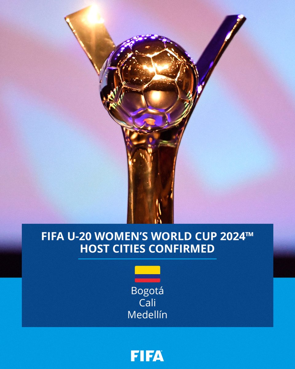 🏆 #U20WWC host cities, confirmed! ✅

🇨🇴 Bogotá
🇨🇴 Calí
🇨🇴 Medellín

The tournament will take place from 31 August to 22 September 2024!