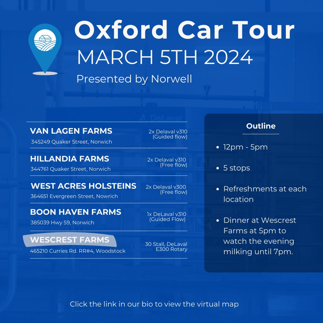 On March 5th plan to be at Wescrest farms from 5pm-7pm to watch the evening milking on Canada's first DeLaval #E300 Rotary. #ontag #dairydonewell #farming #milk #agriculture <a href="/DeLaval/">DeLaval</a> <a href="/DeLavalCanada/">DeLaval Canada</a>