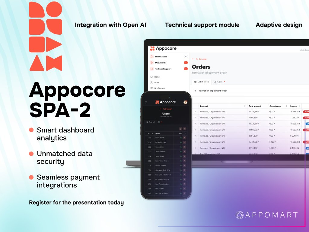 🚀 Appocore SPA-2 is Live! Redefine your business workflow with our newest platform upgrade. 🌟
Key Features:
  Smart dashboard analytics 📈
  Unmatched data security 🔒
  Seamless payment integrations 💳
Discover how at our live demo. Sign up now! #Innovation #AppocoreUpgrade