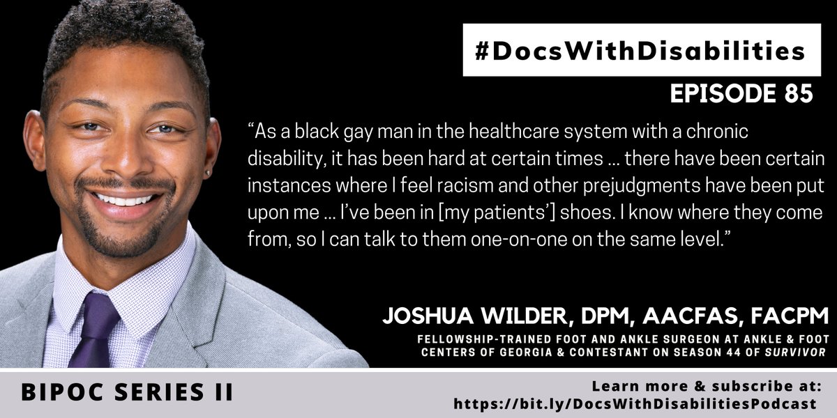 In Ep.85 of the #DocsWithDisabilities🎙️Dr. @LetsGetWilder88 discusses his experiences navigating medical school, residency, and appearing on @survivorcbs! ✅this story of determination #PodiatryLife #BlackDoctorsMatter #NationalKidneyFoundation 👉bit.ly/DWDI_Podcast_E…