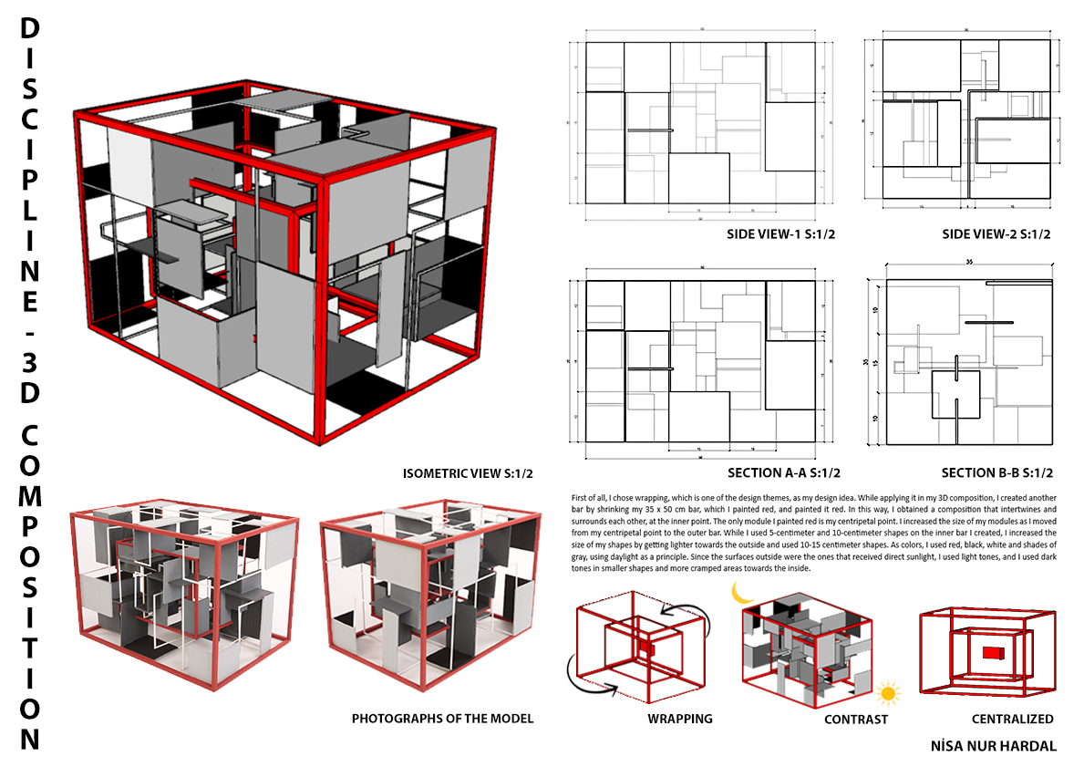 2023-2024 Güz dönemi, 1. Sınıf ARCH 1110 Mimarlıkta Temel Tasarım I Stüdyosu final projesi:  
  
'Design of a 3D Composition'  
    
Tasarımcı öğrenci: Nisa Nur Hardal +  
 
#YUportfolio #YaşarMimarlık #YaşarArchitecture #TemelTasarım #BasicDesign