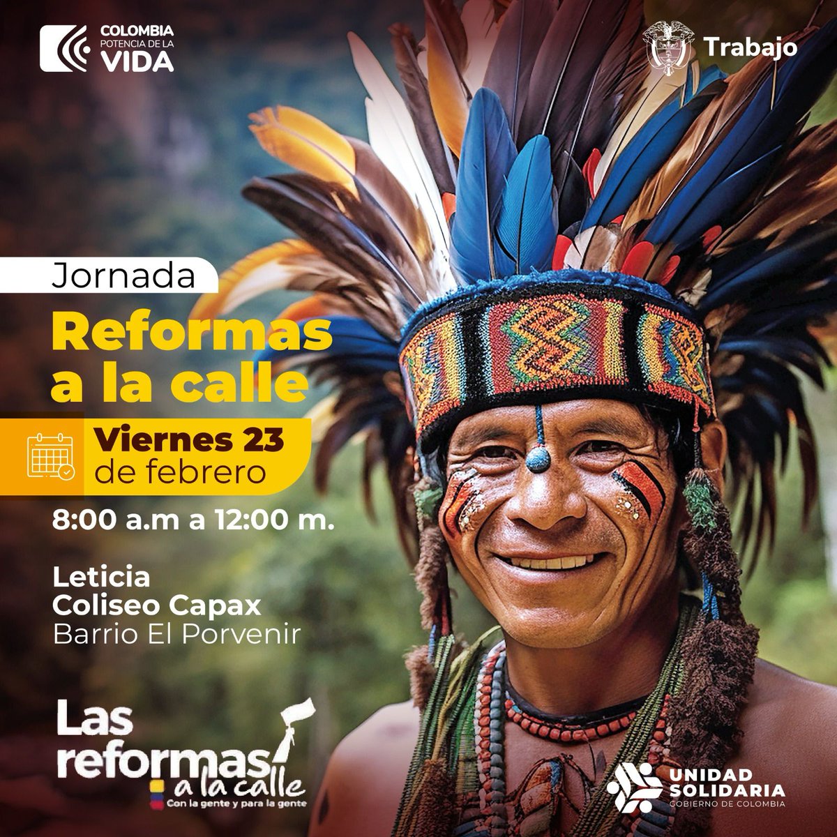 UsolidariaCo's tweet photo. #Atención 🚨 #Leticia, #Amazonas. Estaremos este  #Viernes  2⃣3⃣acompañando al @MintrabajoCol
en una nueva jornada de #ReformasALaCalle, donde  dialogaremos sobre la asociatividad solidaria y la importancia de las Reformas del Cambio. ¡Te esperamos! https://t.co/IantKC1jbr