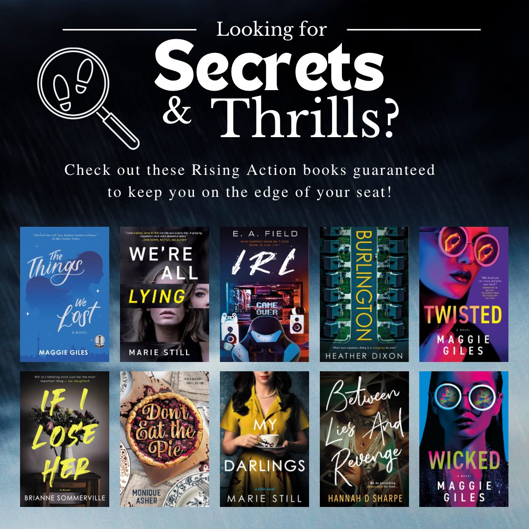 Are you looking for secrets and thrills? Look no further, Rising Action has a stellar line up of thriller, suspense, drama and horror books to keep you on the edge of your seat. Check out our line up today and dive into the latest mystery! #secrets #thriller #suspense