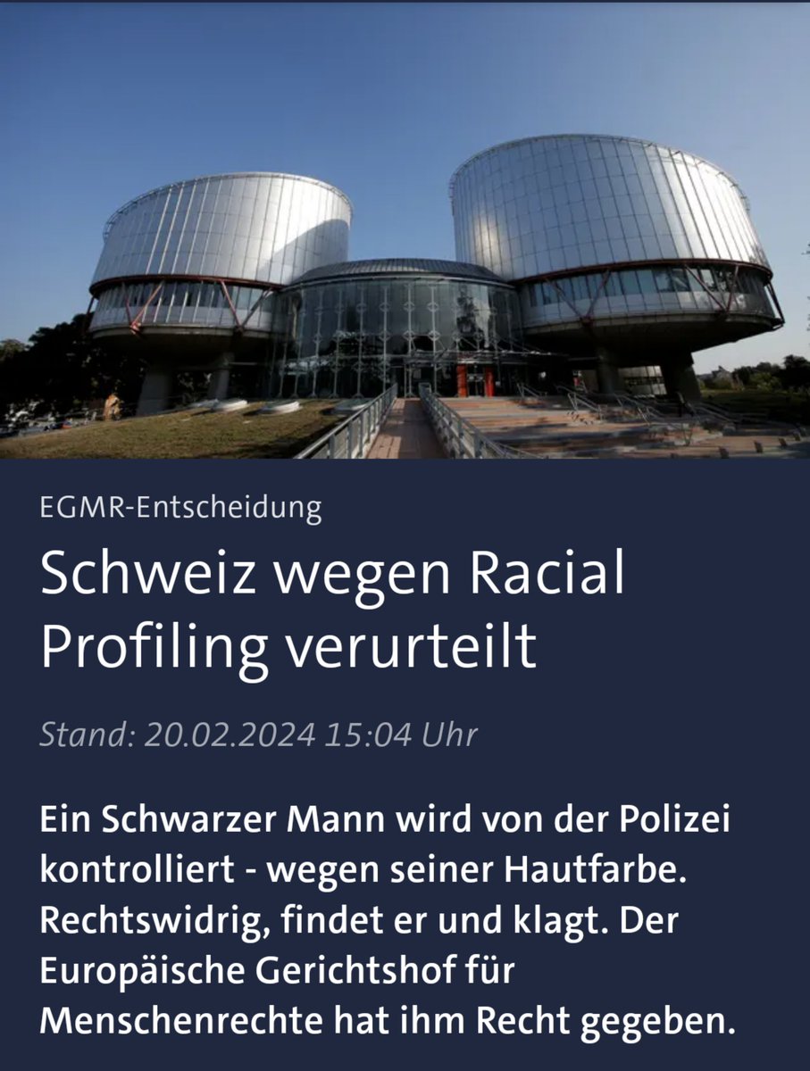 BernhardZimniok's tweet image. Weil er als Schwarzer von der Polizei kontrolliert worden war, hat ein Bürger aus der Schweiz geklagt - und der #EGMR hat ihm ernsthaft wegen angeblicher Diskriminierung recht gegeben.

Racial Profiling ist übrigens Folge der statistisch gehäuften kriminellen Auffälligkeit von