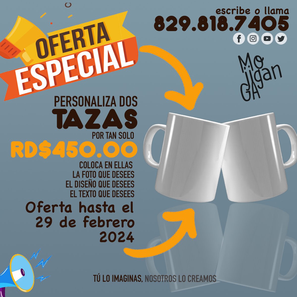 MojigangaDRD's tweet photo. Aprovecha esta oferta por todo el mes de febrero
Dos tazas personalizadas por RD$450.00
#mojiganga #sanvalentinregalos #OfertasEspeciales #OFERTADELDIA #regalosoriginales #RegalosAbiertos https://t.co/QODCHBZQjJ