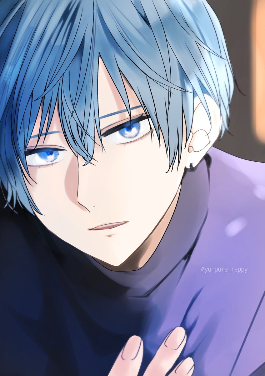 1boy blue eyes male focus blue hair solo looking at viewer short hair  illustration images