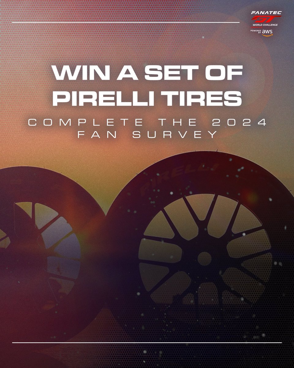 You read that right - we’re giving a full set of Pirelli tires to one* lucky winner! Complete our 2024 Fan Survey to enter ⬇️ bit.ly/24FanSurvey *One entry per person, must live within the continental United States to receive prize. #FanatecGT #GTWorldChAm