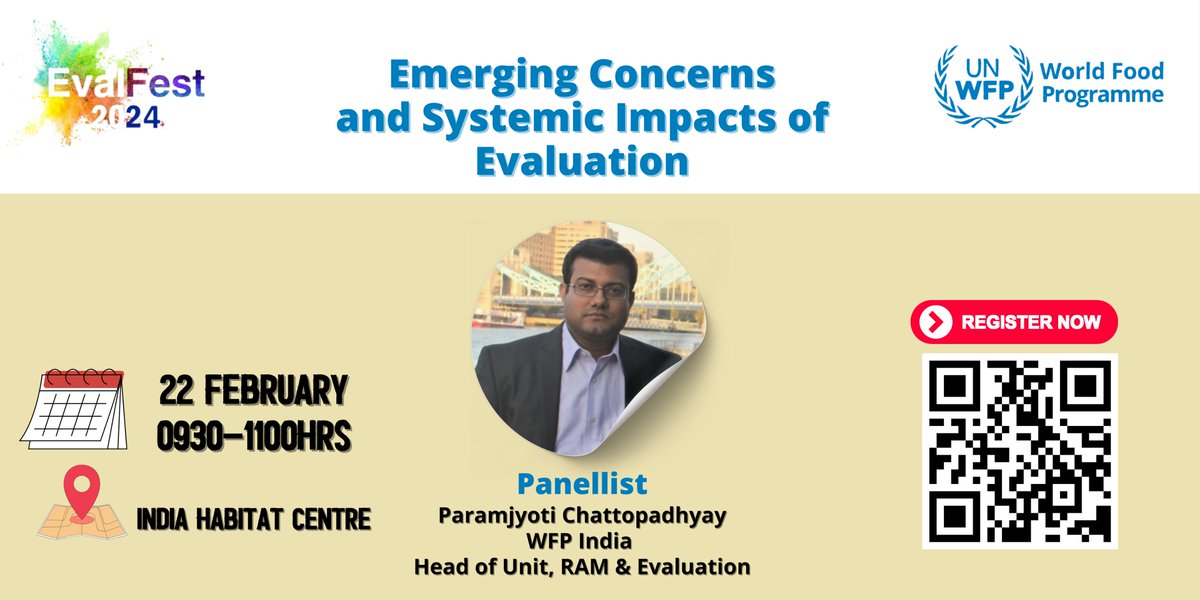 World Food Programme in India (@unwfp_india) on Twitter photo <a href="/UNWFP_India/">World Food Programme in India</a> is participating in #EvalFest2024. Join <a href="/Param_13/">Paramjyoti Chattopadhyay 🇮🇳</a>, Head RAM Unit for a panel discussion on emerging concerns and systemic impacts of evaluation on 22 February 2024, 9:30-11 am.
<a href="/ECOI_India/">ECOI</a> <a href="/EvalYouth_India/">EvalYouth India</a> <a href="/Elisabeth_WFP/">Elisabeth Faure</a> <a href="/UNinIndia/">United Nations in India</a> <a href="/UNWFP_India/">World Food Programme in India</a> is participating in #EvalFest2024. Join <a href="/Param_13/">Paramjyoti Chattopadhyay 🇮🇳</a>, Head RAM Unit for a panel discussion on emerging concerns and systemic impacts of evaluation on 22 February 2024, 9:30-11 am.
<a href="/ECOI_India/">ECOI</a> <a href="/EvalYouth_India/">EvalYouth India</a> <a href="/Elisabeth_WFP/">Elisabeth Faure</a> <a href="/UNinIndia/">United Nations in India</a>
