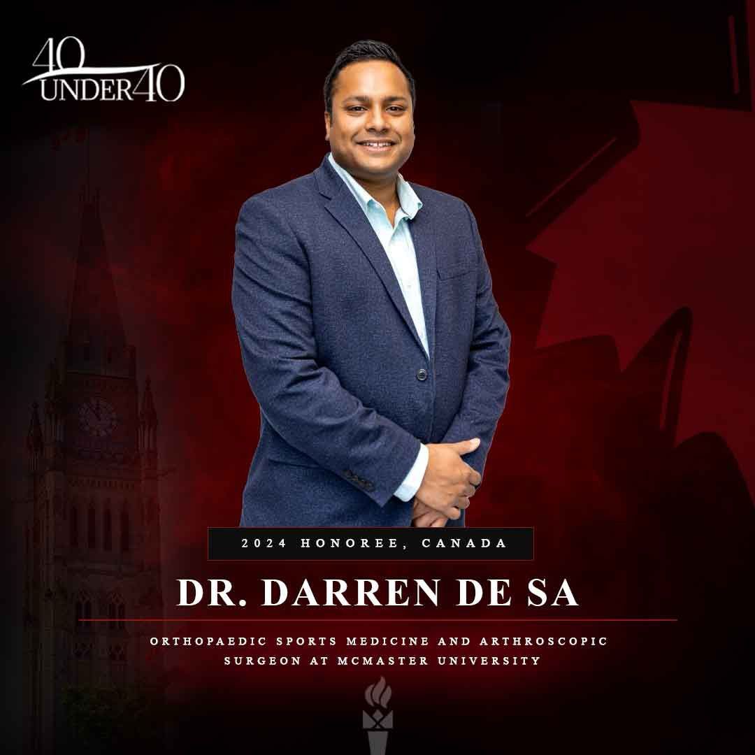 Congratulations to Dr. Darren de SA for earning a well-deserved spot among the 2024 Business Elite’s ‘40 under 40’ honorees! Your dedication and achievements continue to inspire us all!🎉👏 #40under40awards #sportsmedicine