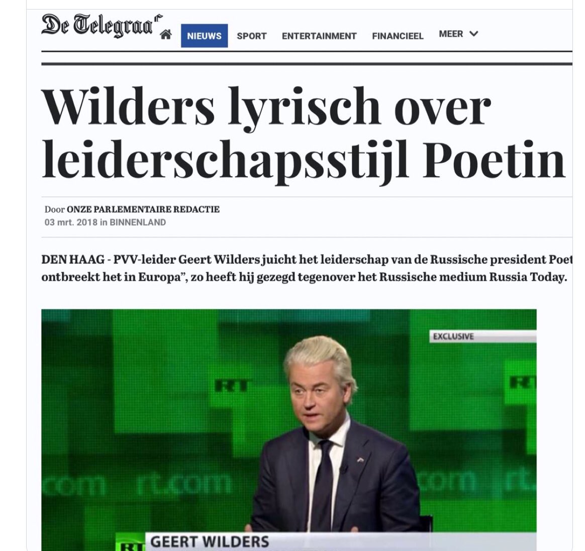 Het is onvoorstelbaar dat er in NL partijen zijn die met <a href="/geertwilderspvv/">Geert Wilders</a> praten over een coalitie. Een man die dweept met een gewetenloze killer en dictator <a href="/telegraaf/">De Telegraaf</a>  <a href="/volkskrant/">de Volkskrant</a>  <a href="/ADnl/">AD.nl</a> @op1npo <a href="/Nieuwsuur/">Nieuwsuur</a>  <a href="/VVD/">VVD</a> <a href="/BoerBurgerB/">BBB BoerBurgerBeweging 🍀🍀🍀</a> <a href="/NOS/">NOS</a>