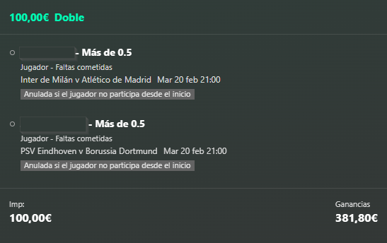 Tenemos esta cuota 3,8 para la #ChampionsLeague con solo 2 faltas de jugadores con alta probabilidad incluso de ver tarjeta 🟨

La enviaremos por privado a todos los RT¡

No te lo pierdas¡

💣t.me/yellowcardIA