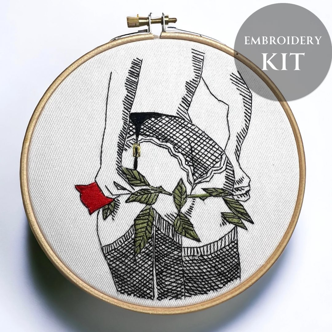 Exciting times my friends - the ‘Dominique’ KIT is back! This is an absolute beaut of an embroidery and looks so fun//sexy/stand out in the home (stick it in a 8” x 8” frame for extra wow factor!) available on my Etsy shop now with full materials/instructions/guide 🌹🙌🏼🥂