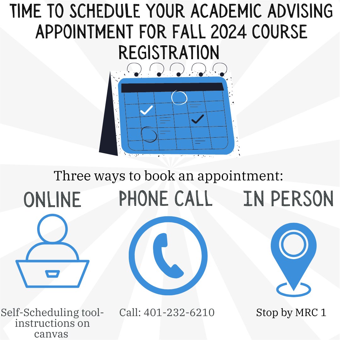Now is a good time to schedule your Fall 2024 Course Registration Appointment if you haven’t already!