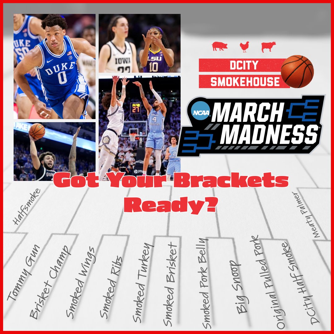 March Madness is at DCity Smokehouse!
Bring your brackets down to DCity and watch your favorite NCAA matchups with us! #happyhourdaily
#NCAA2024 #marchmadness #dmvbbq #bracketology #dcevents #collegebball #dceats #BIGDANCE
