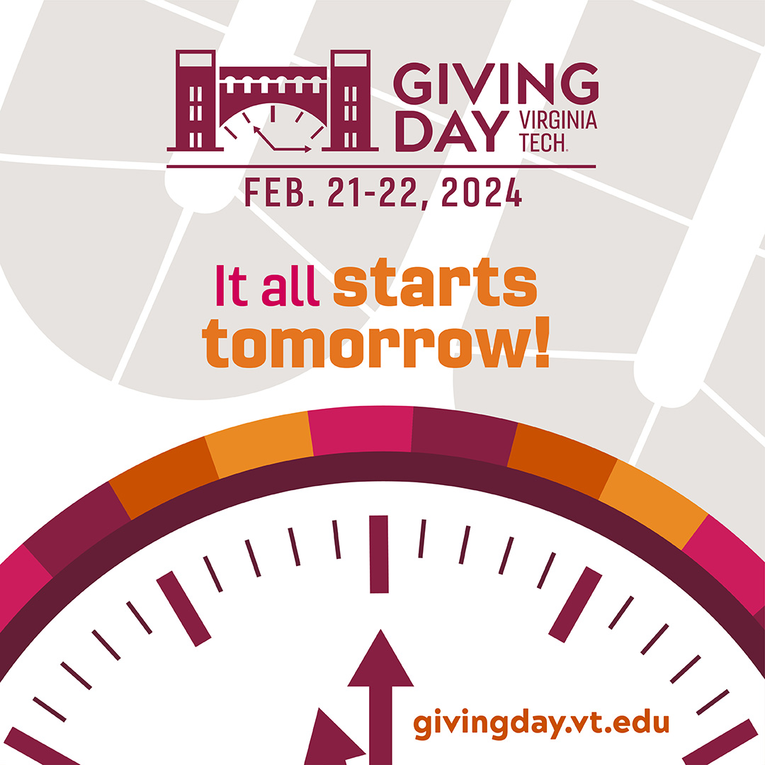 Are you ready to help us change the game? 💪 Join us TOMORROW at noon as we kick off #VTGivingDay, a 24-hour giving event that brings together #Hokies from all around the world. It all starts here ➡️ give.vt.edu/givingdayvt