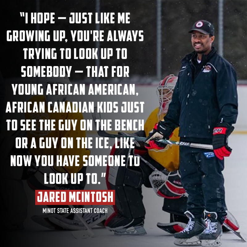 usahockey's tweet photo. From his playing days to now serving as an assistant coach for the Minot State men’s hockey team, Jared McIntosh has valued making an impact on the game, in addition to winning the @achahockey D1 national championship in 2023!

#HWAA | #HockeyIsForEveryone | #BlackHistoryMonth