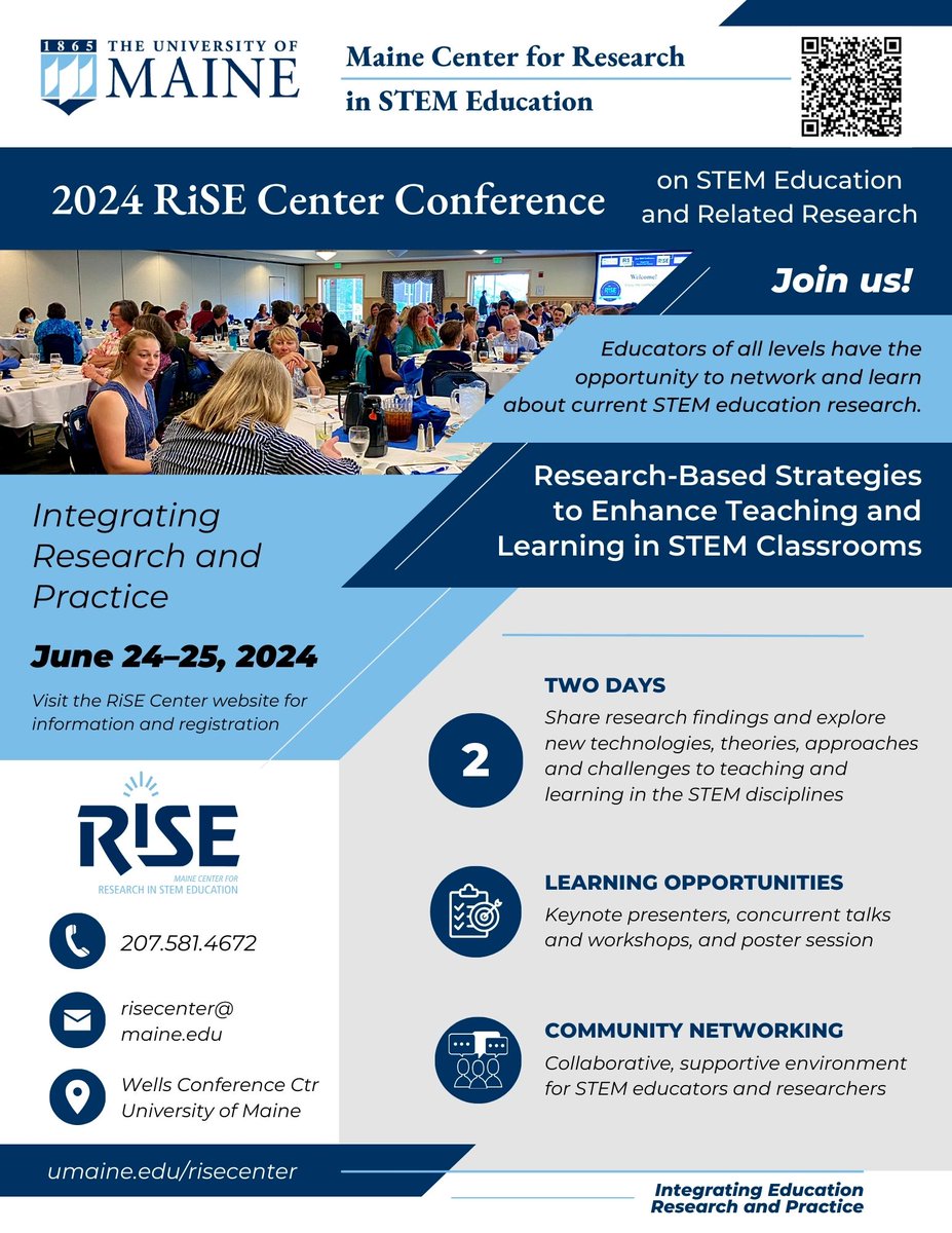 Call for Proposals: Present at the 2024 RiSE Center Conference on STEM Education and Related Research! Please see our website (umaine.edu/risecenter/con…) and submission form (forms.gle/rUmuHKyzhunH7N…) for more information.

#stemeducation #stemresearch