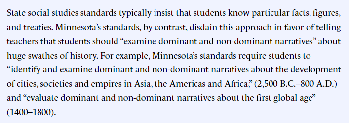 In his latest for @CityJournal, @maxeden99 examines Minnesota's new social studies standards. 'Under this pedagogical framework, Minnesota high school graduates will learn to resent things that they never even got the chance to understand.'👇