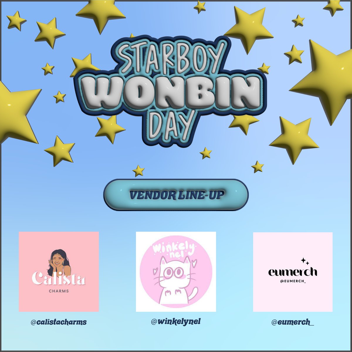 starboy1binday's tweet photo. — 𝚂𝚝𝚊𝚛𝙱𝚘𝚢 𝚆𝚘𝚗𝚋𝚒𝚗 𝚅𝚎𝚗𝚍𝚘𝚛 𝙻𝚒𝚗𝚎-𝚞𝚙 𝙰𝚗𝚗𝚘𝚞𝚗𝚌𝚎𝚖𝚎𝚗𝚝✩ 𝓣𝓱𝓮 𝓡𝓲𝓼𝓲𝓷𝓰 𝓢𝓽𝓪𝓻 𝓟𝓪𝓻𝓴 𝓦𝓸𝓷𝓫𝓲𝓷 ~ 𝓦𝓱𝓮𝓷 𝓣𝓱𝓮 𝓢𝓽𝓪𝓻 𝔀𝓪𝓼 𝓑𝓸𝓻𝓷 ✩
Finally! The line-up of our vendors is here⭐️
Any inquiry please reach us through our DM! https://t.co/t3wZa1yi7G