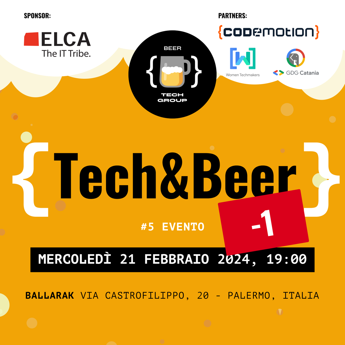 BeerTechGroup's tweet photo. 🚀 Mancano solo 24 ore a Tech&amp;Beer #5! 🍻 
👉 L'appuntamento è per domani, 21 Febbraio, alle 19:00, al Ballarak Magione, Palermo. Prepariamoci a una serata ricca di tecnologia, innovazione e ottima birra. https://t.co/Tvaw4eHbf2