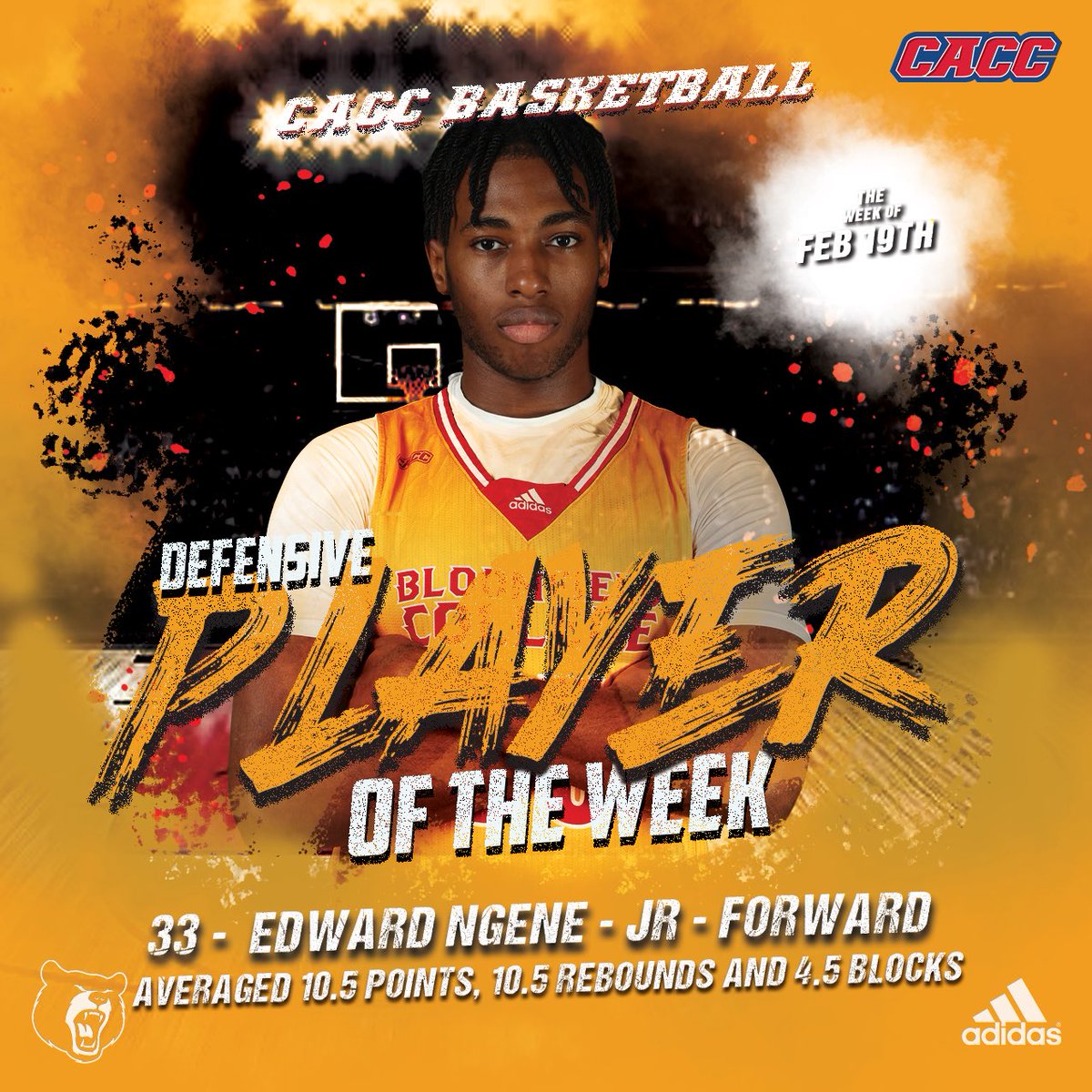 Montclair_BCBears (@go_bcbears) on Twitter photo Leaving His Mark…
@fwb.ed was named the <a href="/cacc_athletics/">CACC Athletics</a> Defensive Player of the Week. He is leading the nation in blocked shots (99) and blocked shots per game (4.30) and is on pace to be in the top 5 all-time single season shot blockers’ list in the conference. Leaving His Mark…
@fwb.ed was named the <a href="/cacc_athletics/">CACC Athletics</a> Defensive Player of the Week. He is leading the nation in blocked shots (99) and blocked shots per game (4.30) and is on pace to be in the top 5 all-time single season shot blockers’ list in the conference.