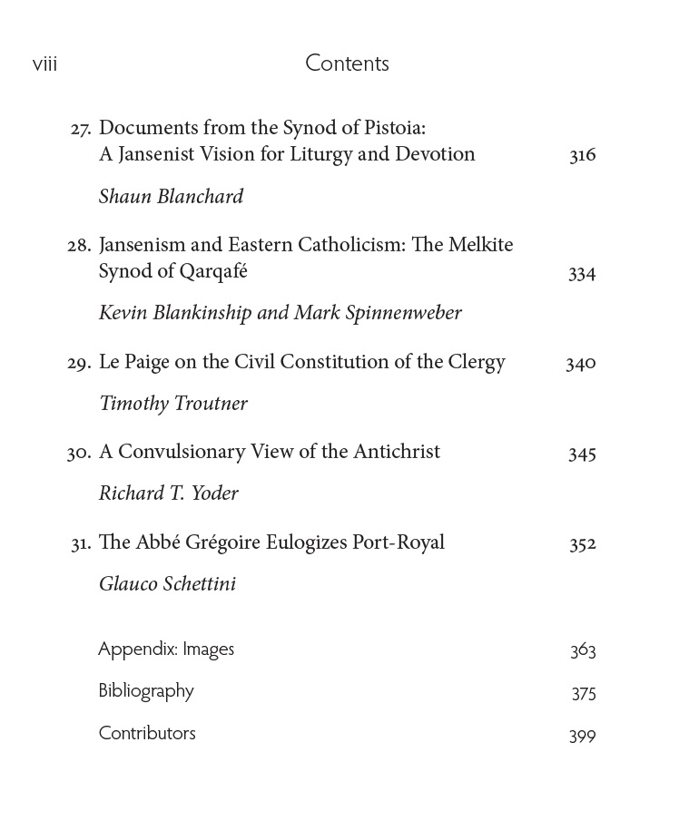 Table of contents for Jansenism: An International Anthology, ed. by <a href="/RichardTYoder1/">Richard T. Yoder</a> &amp; I, coming soon w/ <a href="/CUAPress/">The Catholic University of America Press</a>.

We worked w/ an excellent team translating texts ranging from Austrian theologians to Lebanese bishops to French prophetesses.

#twitterstorians 
#CatholicTwitter