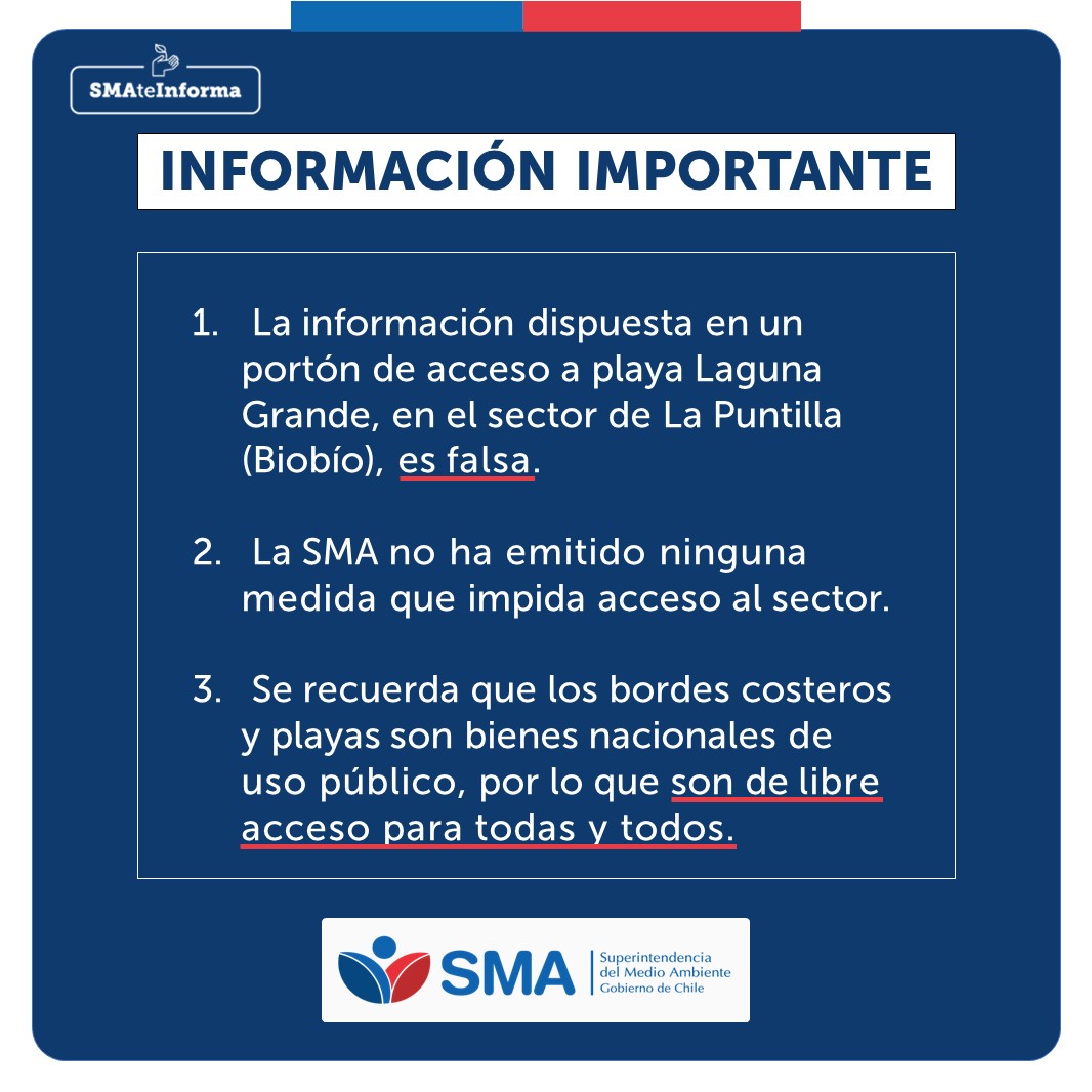 📣ATENCIÓN 

Frente a la existencia de un letrero simulando un acta de inspección ambiental de este servicio, ubicado en un portón de acceso a la playa de Laguna Grande en la Península de Andalué (sector La Puntilla), Región del Biobío, señalamos que:
