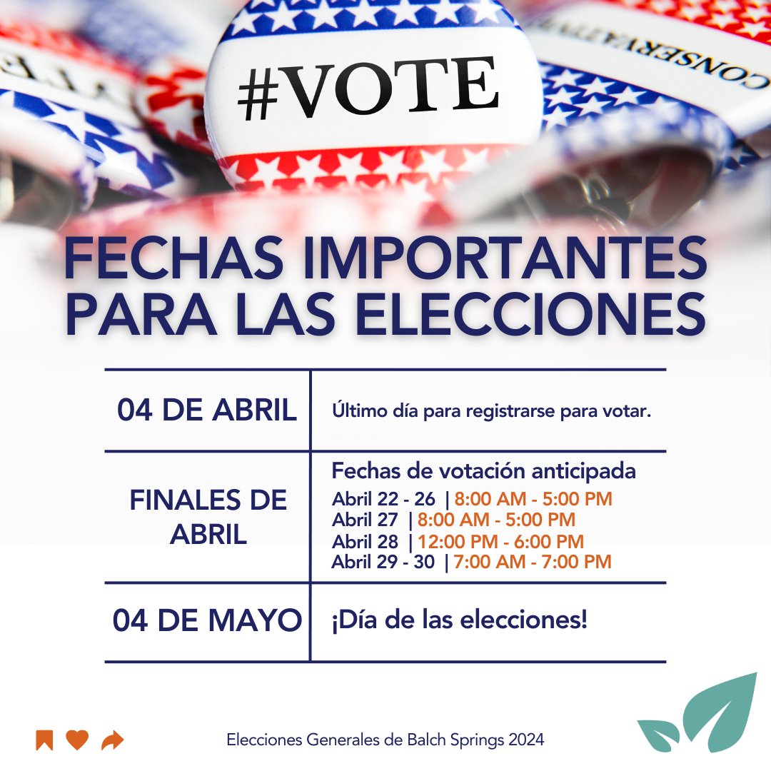 Important Election Dates! Make sure to save these dates, like this post and share to other Balch Springs residents.
Visit the following link for more on the Balch Springs 2024 Election &gt;&gt; cityofbalchsprings.com/536/2024-Elect…
#2024COBSGeneralElection #COBS2024Elections