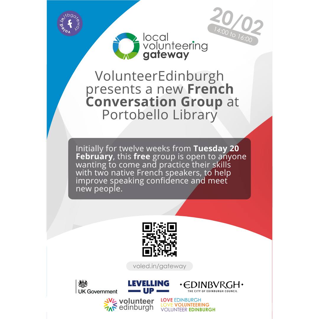 Bonjour! The Local Gateways Project is running a 12 week French Conversation Group. Open to all abilities, come and have a cuppa and chat to our 2 native French speakers and build some confidence speaking to the other French speakers of Edinburgh! @VolunteerEdi 🇫🇷🏴󠁧󠁢󠁳󠁣󠁴󠁿