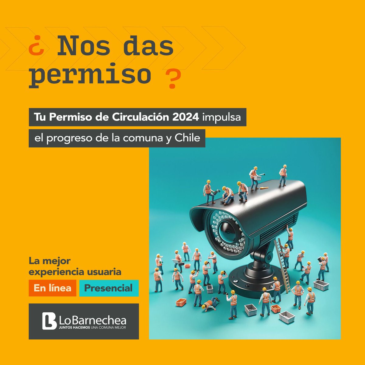 Calles más vigiladas, seguras e iluminadas; más avenidas reparadas; más sustentabilidad y acción social comienza con un: ¿𝑁𝑜𝑠 𝑑𝑎𝑠 𝑝𝑒𝑟𝑚𝑖𝑠𝑜? 🚘 Tu #permisodecirculacion impulsa el progreso de #LoBarnechea y #Chile. Visita bit.ly/3SNIy3B y saca tu permiso.