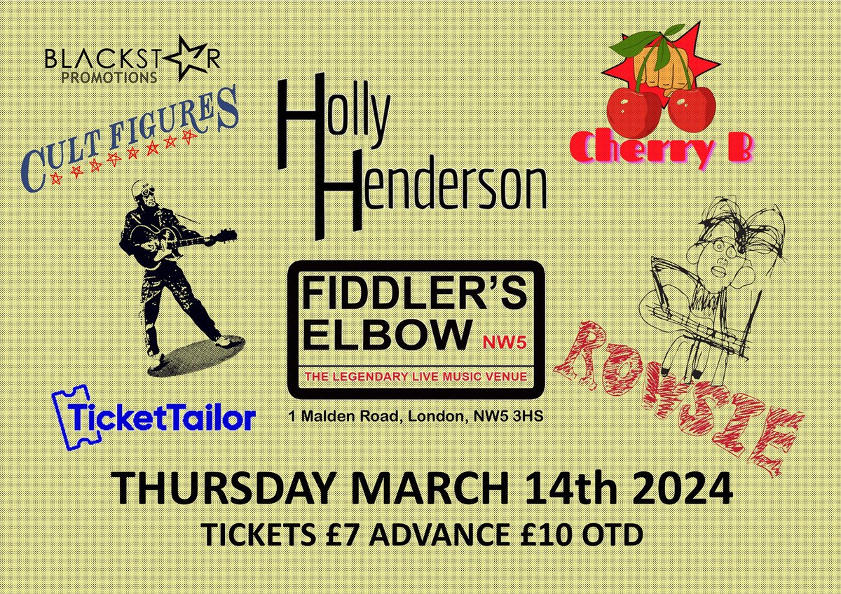 *NEXT GIG KLAXON!!!* (did you miss us?) Cult Figures' first gig of 2024 with ROWSIE Holly Henderson Cherry B At the Fiddler's Elbow, Camden Tickets here tinyurl.com/3pkshh5t