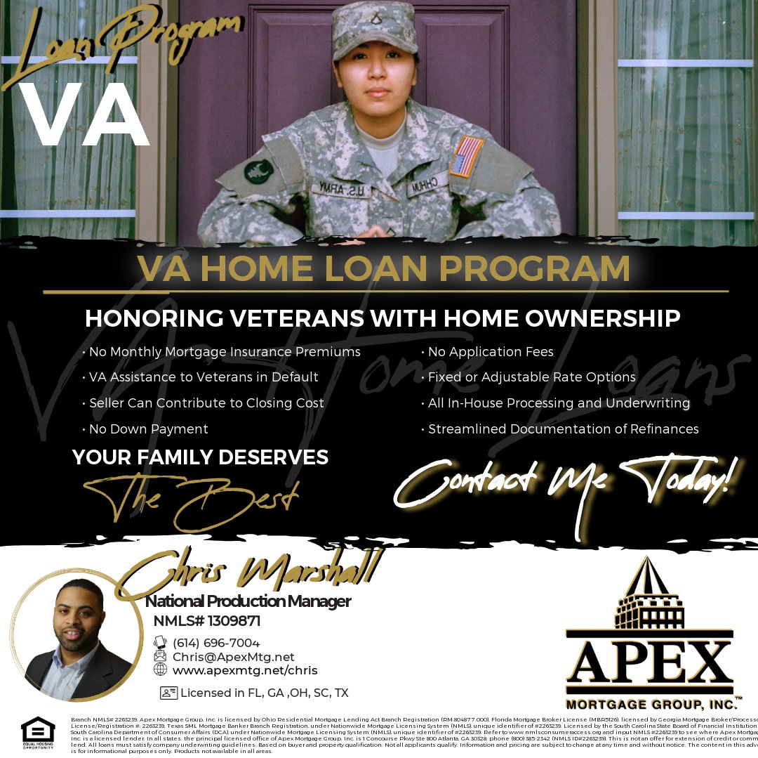 VA loans offer incredible benefits for veterans, Reserve, National Guard, Coast Guard, and active-duty members. Including low or no down payment options and competitive interest rates. Learn to leverage your VA benefits for homeownership! #mortgagemarshall #apexmortgagegroup