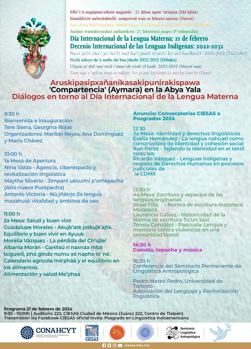 ReginaMartnezC1's tweet photo. Mañana se conmemora el día internacional de la lengua materna y nos toca recordar que buena parte del patrimonio lingüístico de México está amenazado y que eso afecta derechos de millones de personas indígenas. Los invitamos a conversar con estudiantes de @ciesas sobre esto https://t.co/yTOV34TsgV