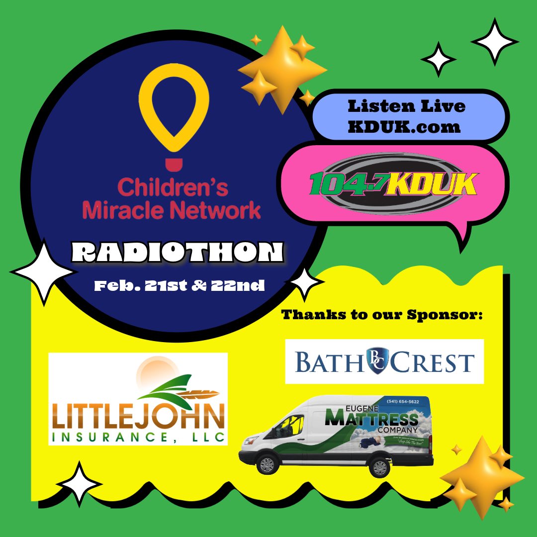 The Children’s Miracle Network Radiothon kicks off Wednesday! 

….childrensmiraclenetworkhospitals.org/cmn-annual-rad…