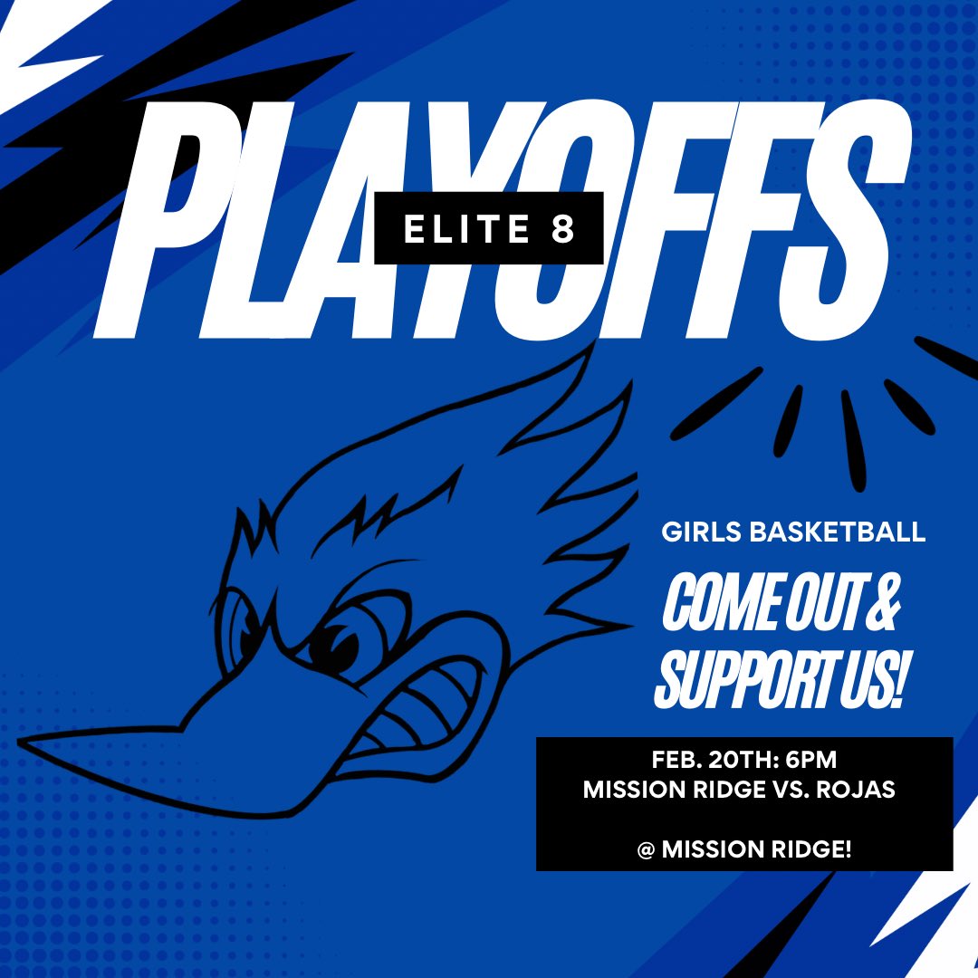 Congratulations to our roadrunner girls for making it the Elite 8! Playoffs start today and we invite everyone to come out and support us @ Mission Ridge today! Game time is @ 6pm! ⛹🏼‍♀️ #Beaksup #TeamSISD @CoachGalindo_ @SMorales_Res @RobertRRojas_ES @SBaezMorale_RES