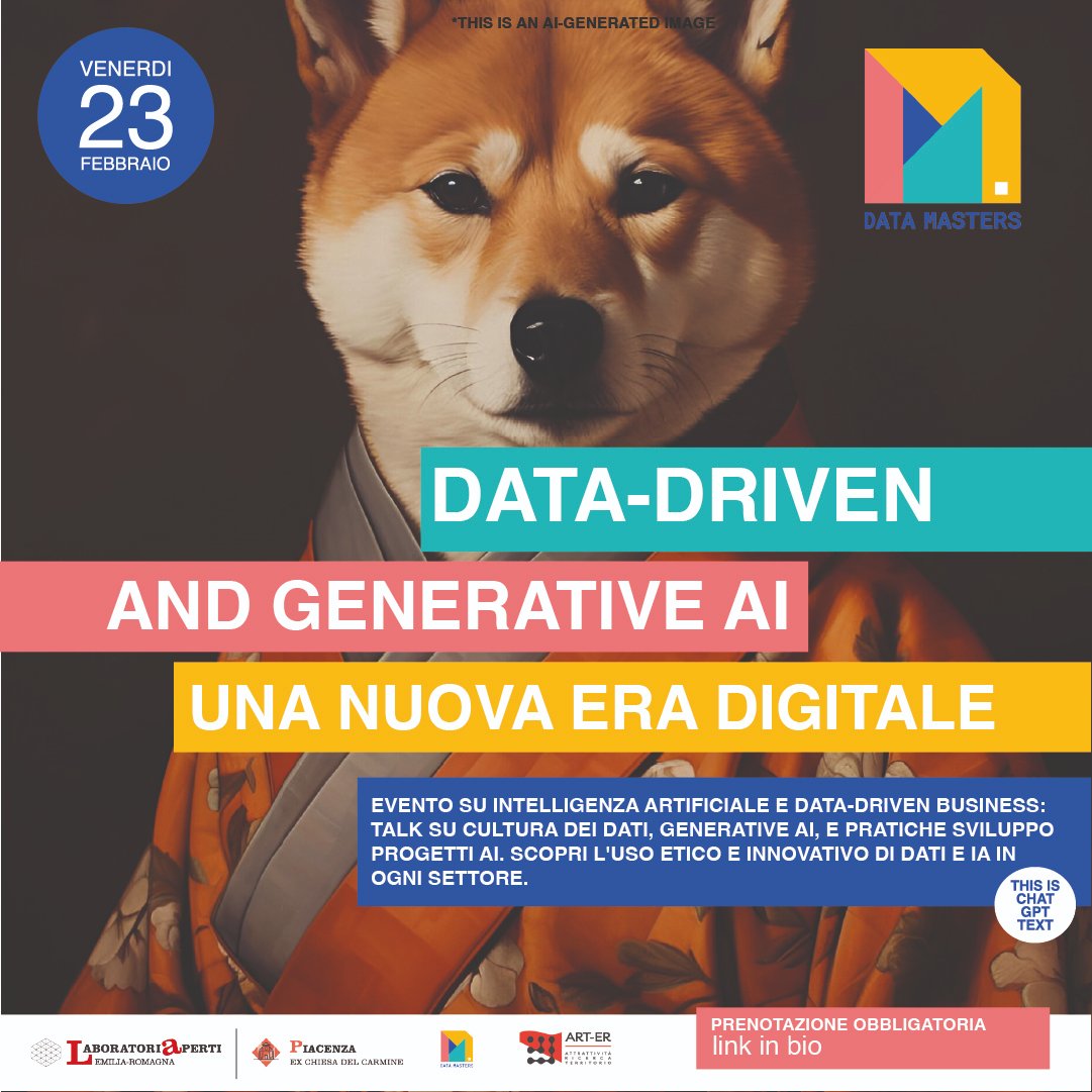 lucapiccinno13's tweet photo. Ti aspettiamo all'evento dedicato all'𝙞𝙣𝙩𝙚𝙡𝙡𝙞𝙜𝙚𝙣𝙯𝙖 𝙖𝙧𝙩𝙞𝙛𝙞𝙘𝙞𝙖𝙡𝙚 𝙚 𝙙𝙖𝙩𝙖-𝙙𝙧𝙞𝙫𝙚𝙣 𝙗𝙪𝙨𝙞𝙣𝙚𝙨𝙨: talk sulla cultura dei dati, generative AI e uso etico e innovativo di dati #LaboratoriAperti #DataMasters @Arter_ER 👉 https://t.co/9hzUoGoULM https://t.co/YwISlSksfV