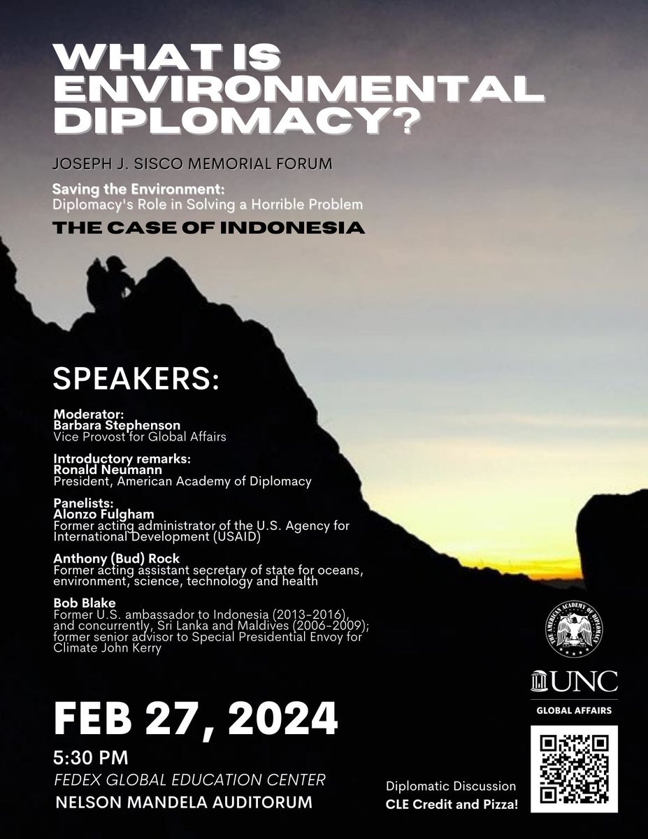 UNC Global Affairs (@unc_global) on Twitter photo What is environmental diplomacy? š¤·š½ Find out next Tuesday night at our latest Diplomatic Discussion in partnership with <a href="/AcadofDiplomacy/">Academy of Diplomacy</a> šā
ā
š
February 27, 5:30pmā
š FedEx Global Education Center, Nelson Mandela Auditorium.ā
šPizza and CLE credit! What is environmental diplomacy? š¤·š½ Find out next Tuesday night at our latest Diplomatic Discussion in partnership with <a href="/AcadofDiplomacy/">Academy of Diplomacy</a> šā
ā
š
February 27, 5:30pmā
š FedEx Global Education Center, Nelson Mandela Auditorium.ā
šPizza and CLE credit!