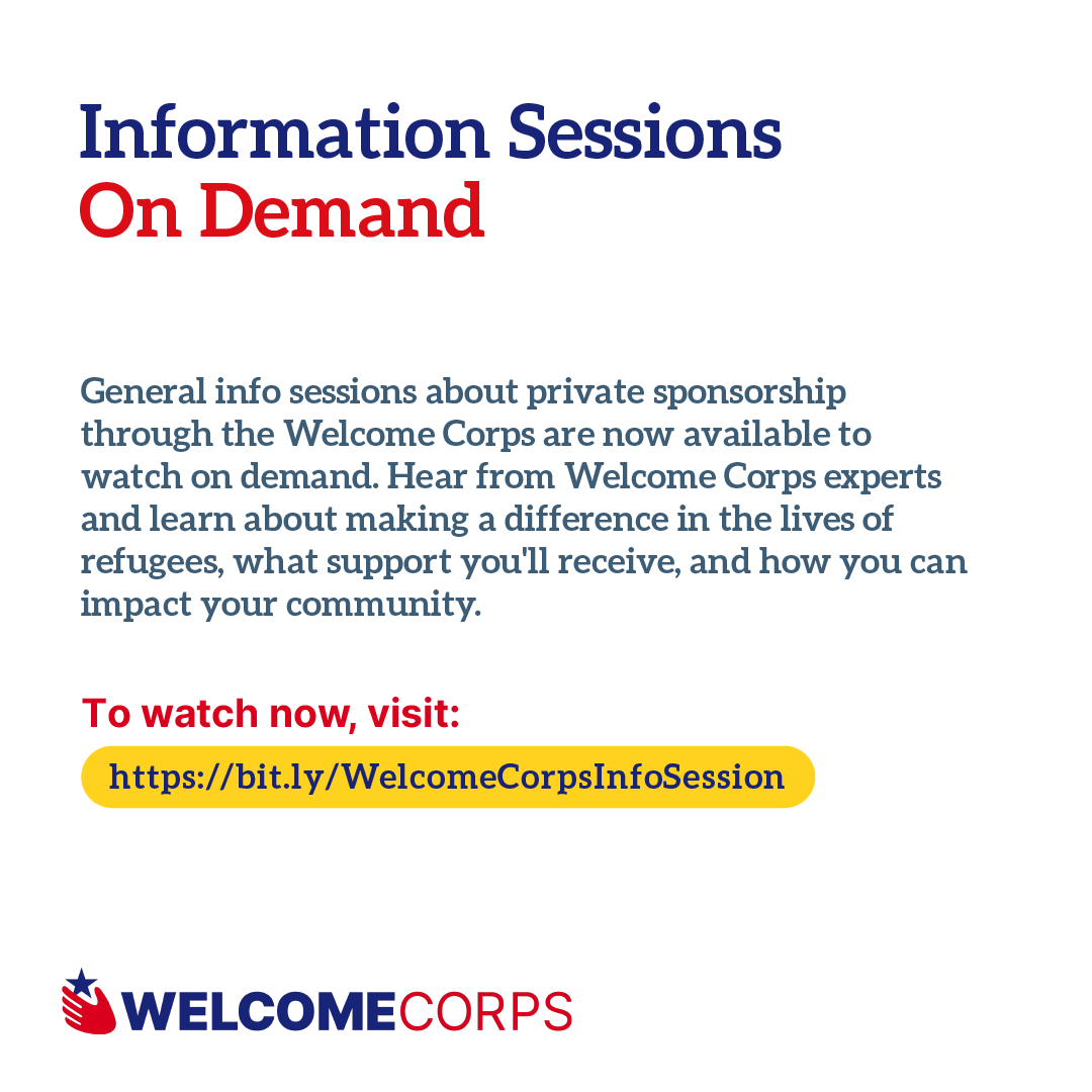 Watch on-demand sessions led by experts. Explore the transformative opportunity of private sponsorship with the Welcome Corps, and learn how you can positively impact refugees' lives and your community. Visit bit.ly/WelcomeCorpsIn… for valuable insights.