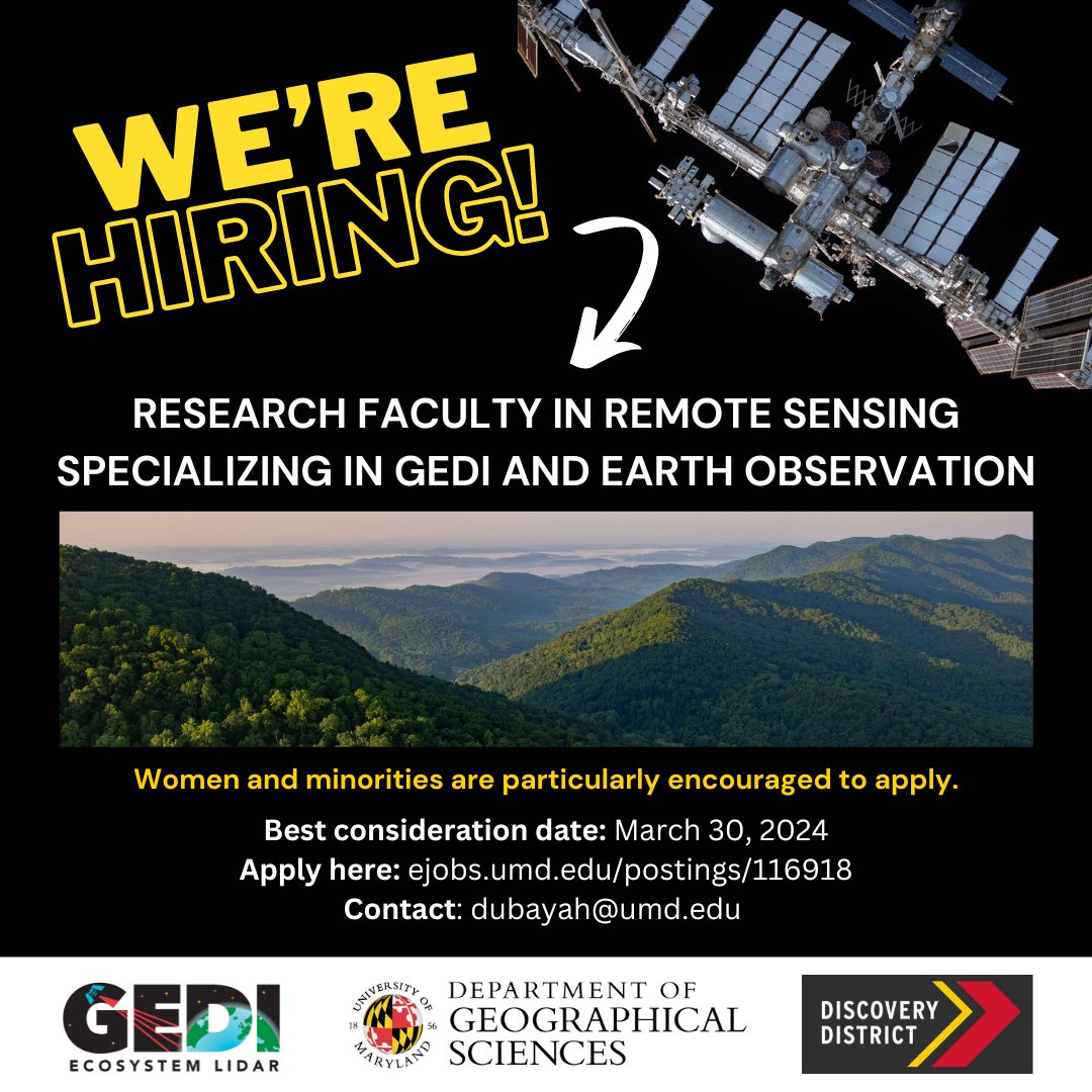 📢 Come work with us! Support projects related to #GEDI, @NASA_Carbon, mature and old-growth forest monitoring, and more 🌳 🔗ejobs.umd.edu/postings/116918 Please share widely! 🤩