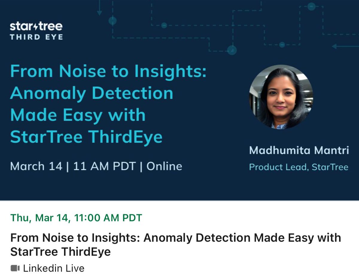 MantriM2's tweet image. Is your time series data confusing, making it hard to detect critical anomalies? 

Join us to discover anomalies and unlock actionable insights with StarTree ThirdEye, a powerful solution built on Apache Pinot. #AnomalyDetection #Webinar #DataScience #events