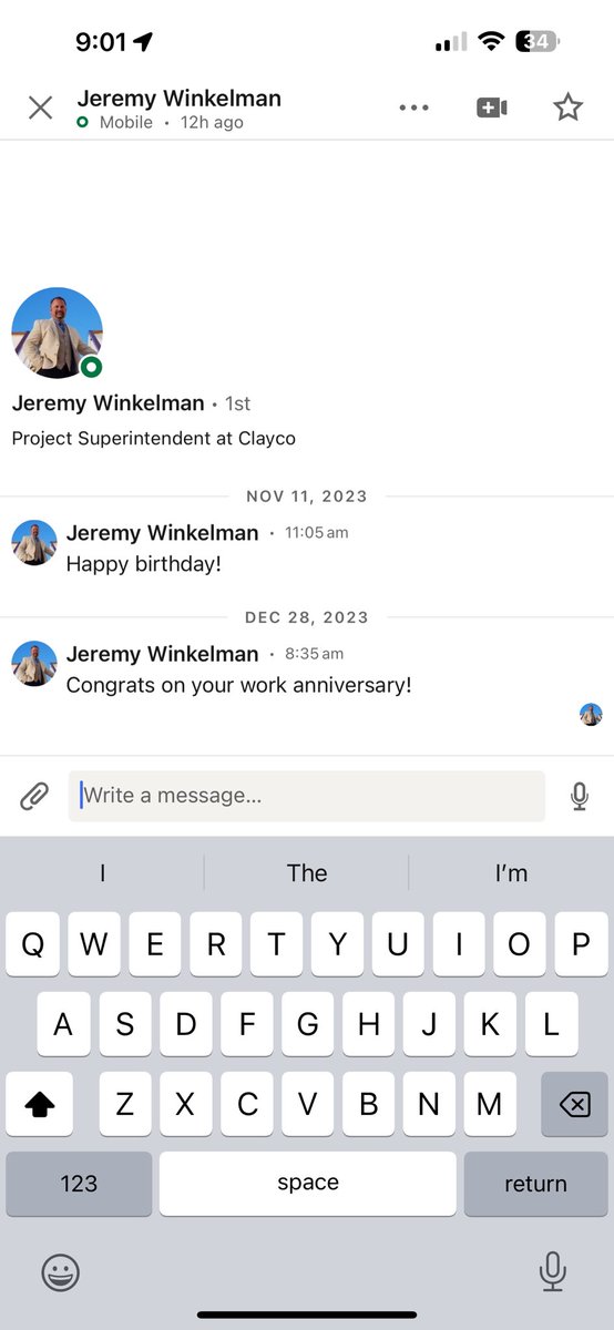 KaylaWinkelman's tweet photo. My dad wished me a happy birthday on LinkedIn https://t.co/VPG2TwxO2K