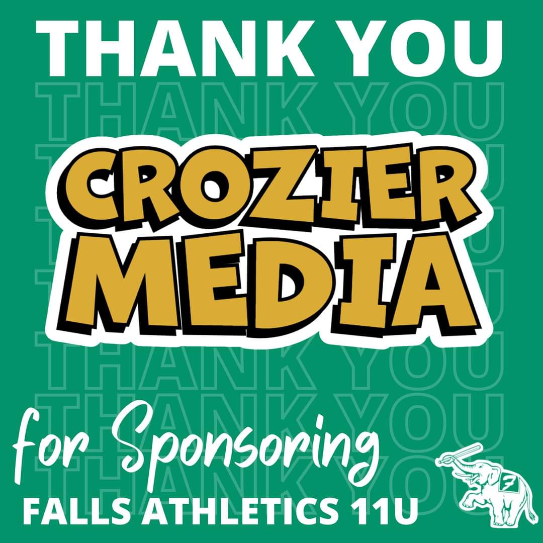 Thank you to Rob Crozier of Crozier Media for sponsoring Falls Travel 11U!

Website: CrozierMedia.com
Facebook.com/CrozierMedia
Instagram: @croziermedia
Twitter: @CrozierMedia