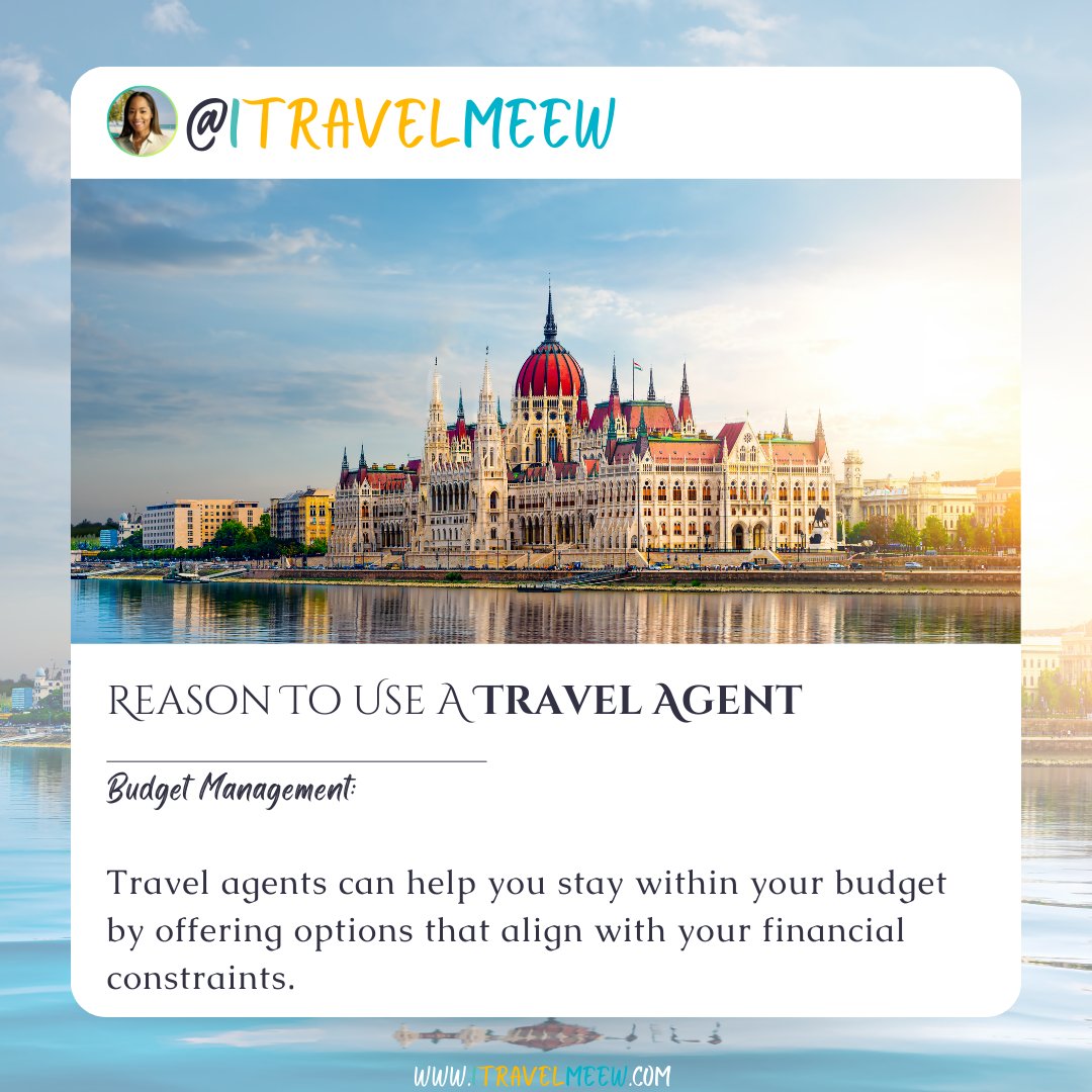 Stay on budget, travel in style! 💼✈️ Reason #8 to book with a travel agent: expert budget management. Let us handle the numbers while you focus on the adventure. Say goodbye to hidden fees and hello to stress-free planning! 🌟💸 #BudgetFriendlyTravel #TravelSmart #ItravelMEEW