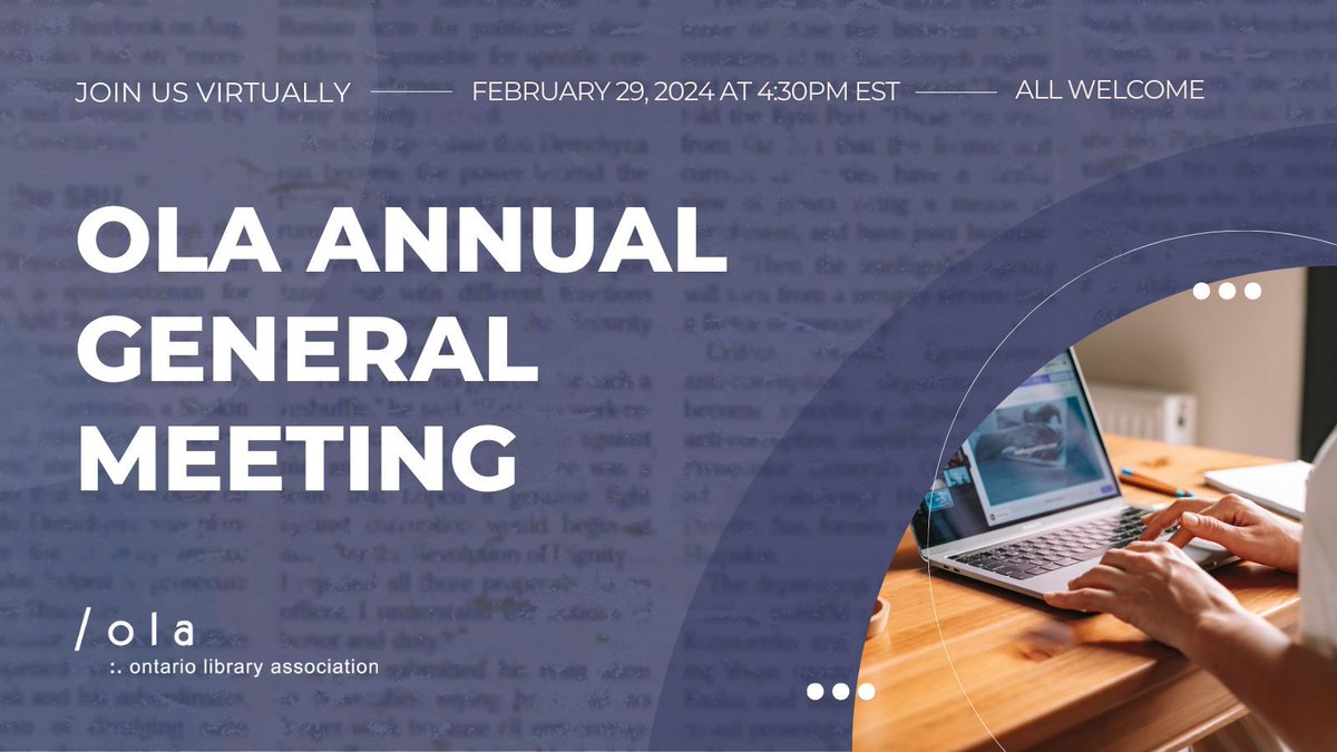 You’re invited! The OLA’s 123rd Annual General Meeting will be held on February 29 at 4:30pm. Join us as we share highlights from the previous year and get a sneak peek of our upcoming events and programming for 2024! Visit bit.ly/3T1LRUI