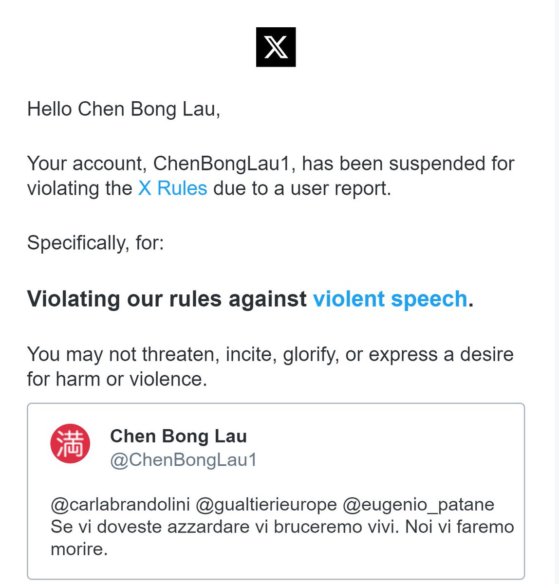 Perché quando hanno sospeso il MIO di account <a href="/ChenBongLau1/">Chen Bong Lau</a> il Corriere della Ser(v)a non ha scritto nessun articolo a proposito?