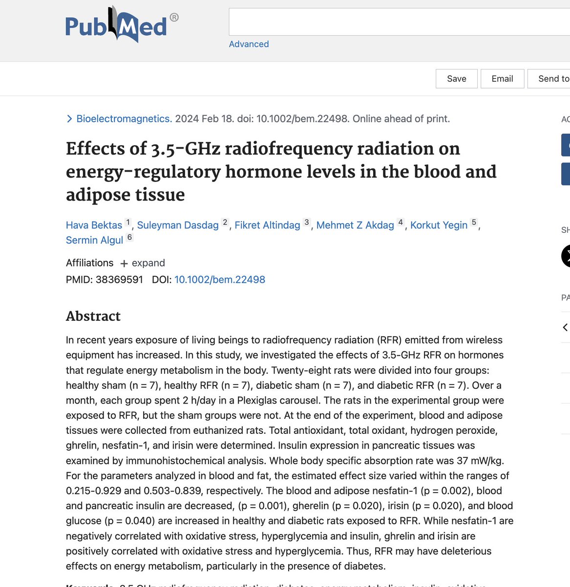 saferphones's tweet photo. New study with low level #RF #EMF exposure: "RFR may have deleterious effects on energy metabolism, particularly in the presence of diabetes." #fcc #cellphoneradiation #wirelesshealtheffects https://t.co/Q0oLaAkljO https://t.co/ZdDI0JU62r