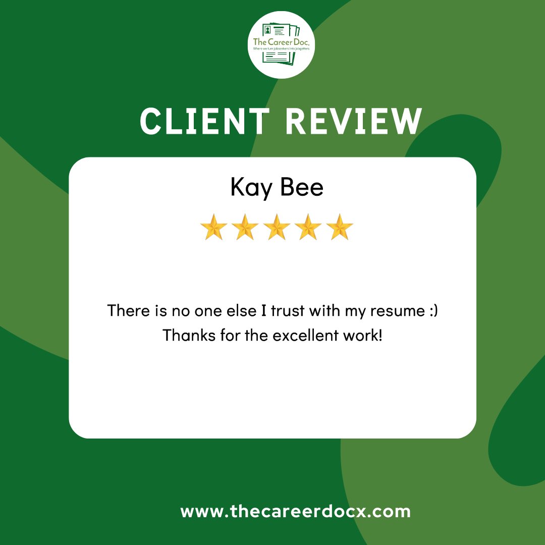 Dream jobs aren't just dreams — they're a resume away! 🌟 

Kay Bee's success story could be yours. Don't leave your career to chance; let's craft your winning resume together. 

Start your journey at thecareerdocx.com

 #UnlockPotential #ResumeSuccess